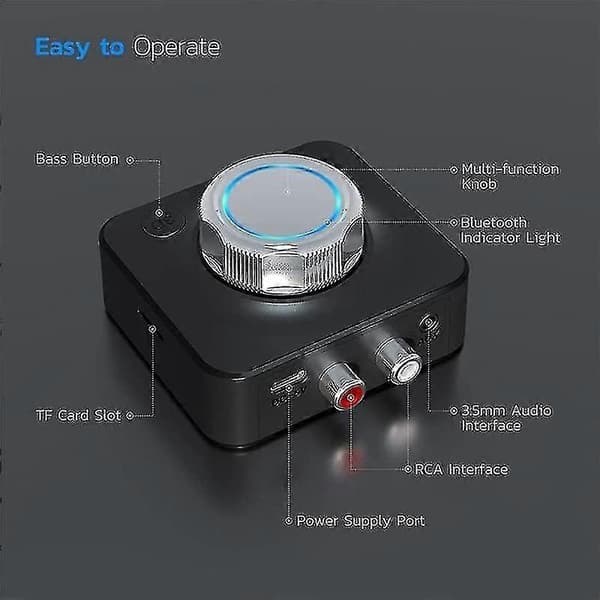 Bluetooth 5.0 Audio Receiver 3d Stereo Trådløs Adapter Tf Kort Rca 3.5mm 3.5 Aux Jack for Bil Wire-Perfet