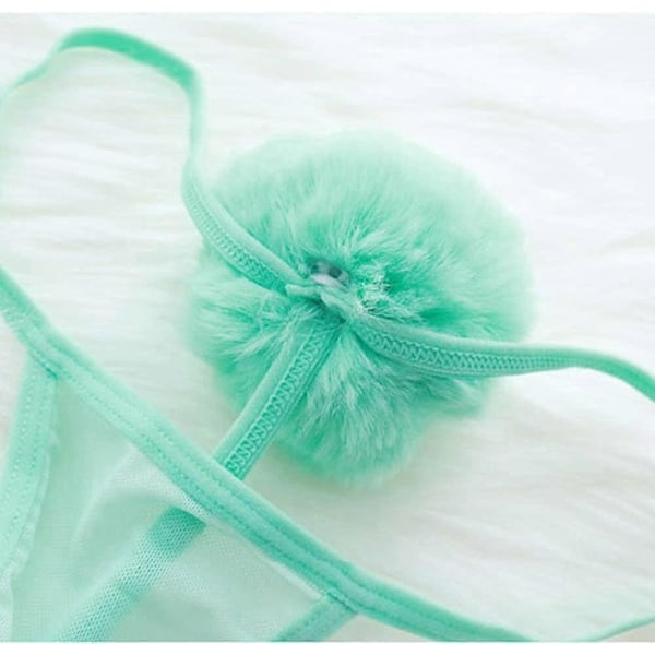 Kaise Sexiga Trosor för Kvinnor Söt Kaninsvans G-String Pälsboll Bikini T-Back Cosplay Underkläder Party Kostym Gåva-Perfekt Mint Green