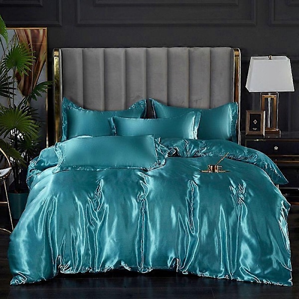 Minglan Enfärgad sängkläder i sidenimitation, högkvalitativt satäng sänglinne påslakan örngott set i fyra delar - Perfet yueguanglan 180x220cm 4pcs