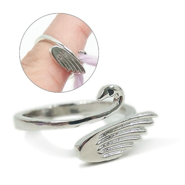 Creative Justerbar Strikkeløkke Ring Håndlagde Metall Svaneringer Finger Fingerbøl Loop Ring Hekle strikketilbehør - Perfet