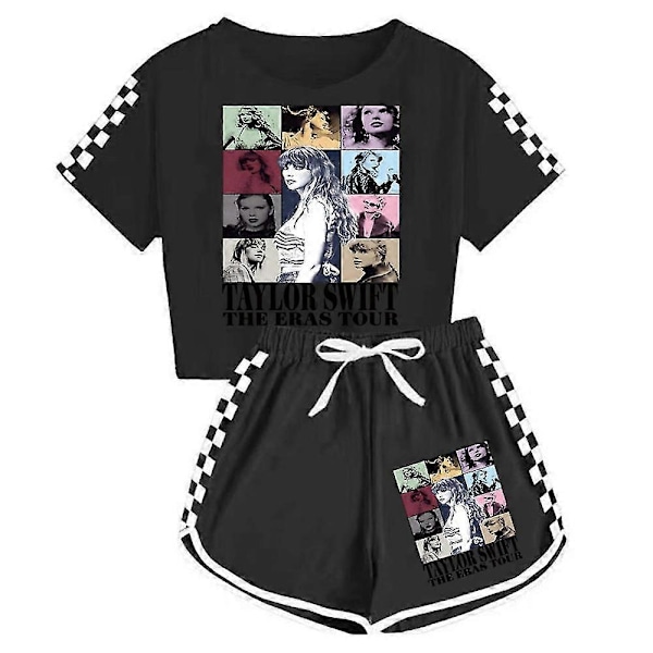 Taylor Swift The Eras tour Sommer T-shirt toppe Shorts Sæt Børn Piger Pyjamas Loungewear Træningsdragt Sæt-Perfekt Black 11-12 Years