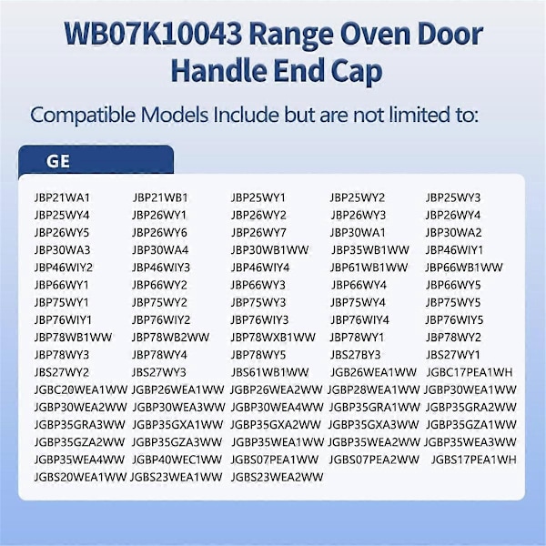2 stk. WB07K10043 Endestykke for dørhåndtak til komfyr, kompatibel med GE komfyr - Erstatter 242805, AP3140301, WB07T10144-Perfekt