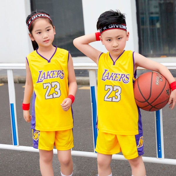 Lakers V-hals nr. 23 Gul basketballtrøje til børn - Perfet I23 3xs