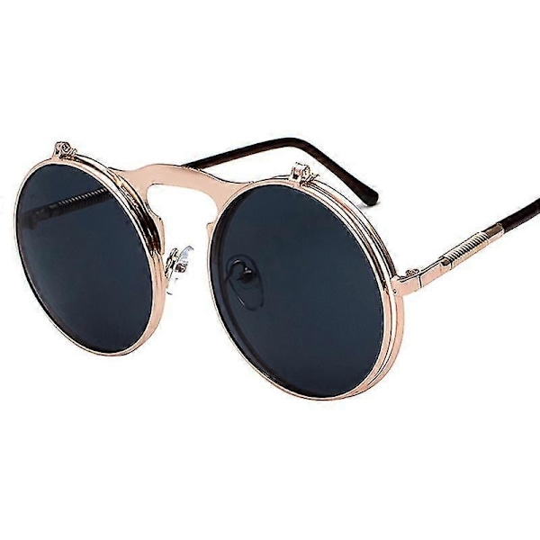 Miesten Naisten Retro Käännettävät Pyöreät Steampunk-aurinkolasit Suojalasit Pyöreät Aurinkolasit Vintage-silmälasit - Perfet Pink Frame Gray Lenses