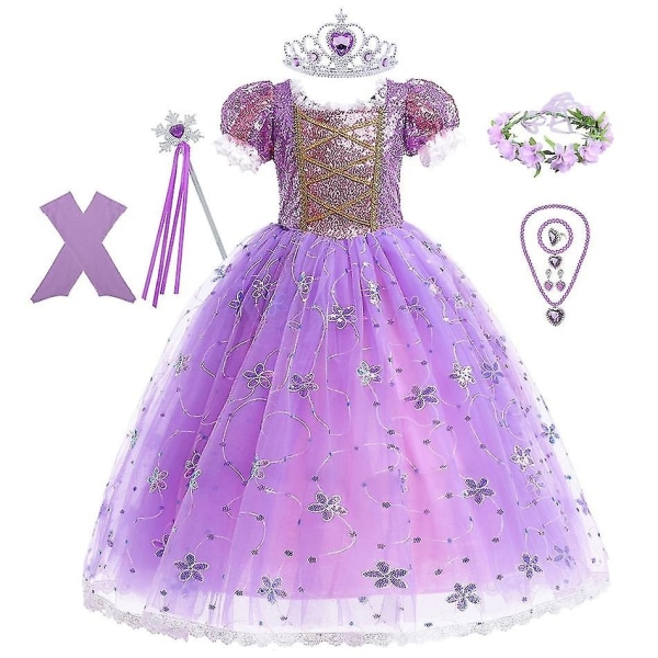 Prinsessa Rapunzel-mekko tytöille Tyylikkäät violetit mekot Tyylikkäät karnevaaliasut Lasten juhlapuvut Halloween-roolileikit - Perfet 4Y Tag-120 Rapunzel Sets 05