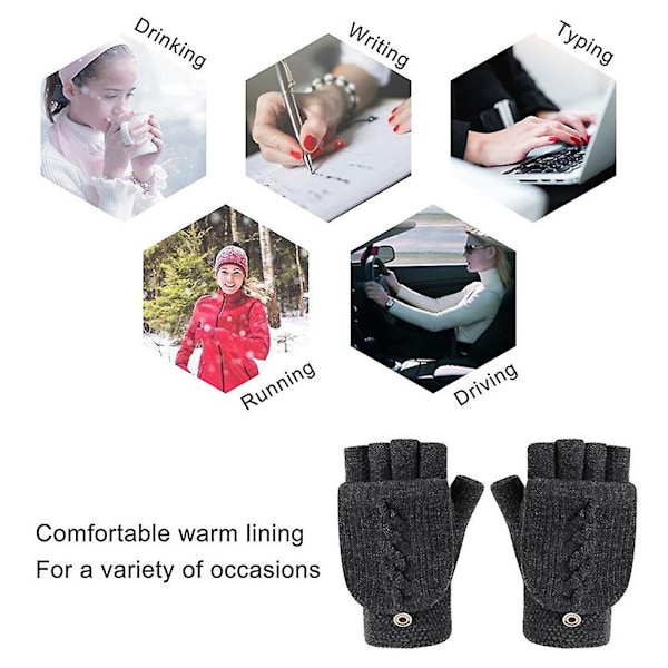 Fingerlösa Vinterhandskar med Vändbar Design för Pekskärm - Ullstickade, Bytbara - Perfekt Dark Gray