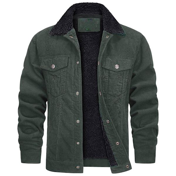 Herrar Jacka 2023 Ny Corduroy Krage Långärmad Plysch Lös Casual Herrjacka - Perfekt Dark green M