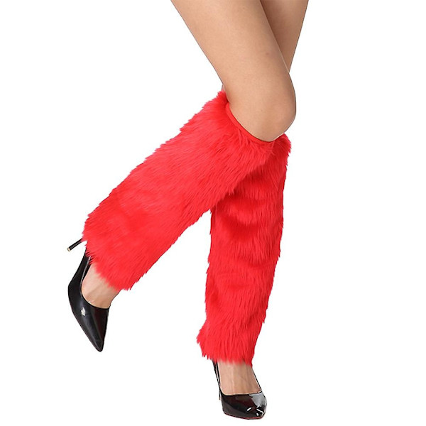 Fuzzy Leg Warmers for Kvinner og Jenter - Vintervarme Bootskaft Deksel - Julerolle Spill Tilbehør Sett - Perfekt Red