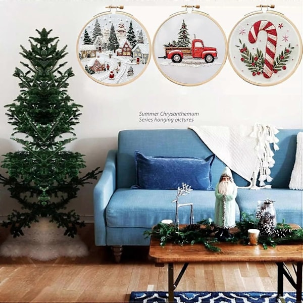 Julebroderisett, Håndlaget DIY Broderi-sett med trykte mønstre for nybegynnere og voksne - Perfekt color01
