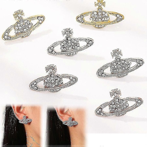 Krystall Saturn Hjerte Orb Dråpe Hengende Øredobber Rhinestone Sølv Gull - På lager - Perfekt style 2 Rose Gold
