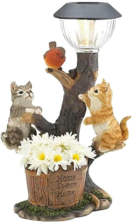 LED Solcellelys Kanin Katt Dyreskulptur Resin Statue Lys Hagedekorasjon - Perfekt
