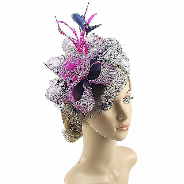 Fjærhår Fascinator Alice Hodebånd Klipp Damer Bryllup Royal Ascot Løp-Perfet Rose red Navy blue
