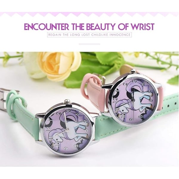 Watch Watch Barnklocka Rainbow Animal Barn Flickor Läderrem Analog Legering Quartz Klockor Armbandsur Black