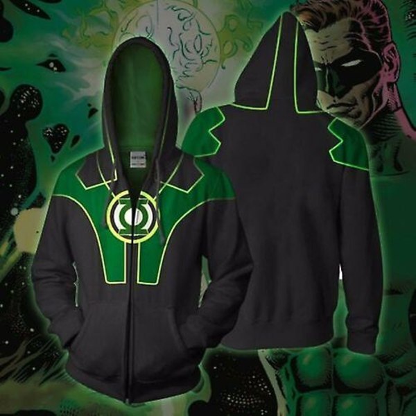 Grønn Lanterne 2 3D Hoodie Print Cosplay Jakke Casual Genser Full-zip Frakk-Perfet 5XL