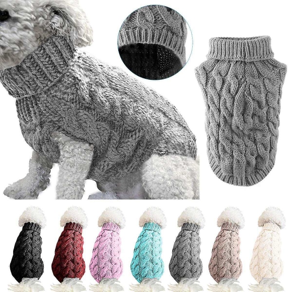 Pet Dog Turtleneck strikket genser Vintervarmer Fortykningsgenser Strikket heklet frakk Klær for liten middels stor hundevalp - Perfet Grey M