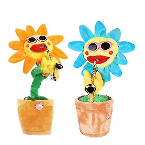 Dansende Solsikke med Saxofon 35cm Elektronisk Syngende Legetøj 80 Sange Svingende Blomsterpotte-Perfekt Orange Sharp Corners