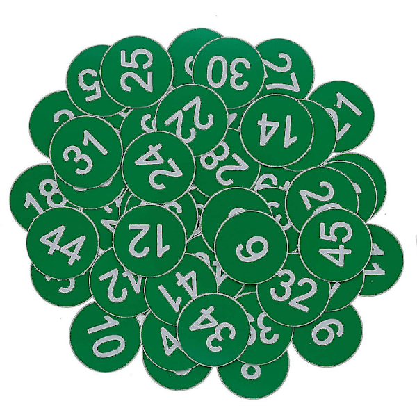 Nummererte merkelapper - Graverte nummererte merkelapper, ID-merkelapper, nøkkelmerkelapper uten hull - Perfekt 1-50 Green