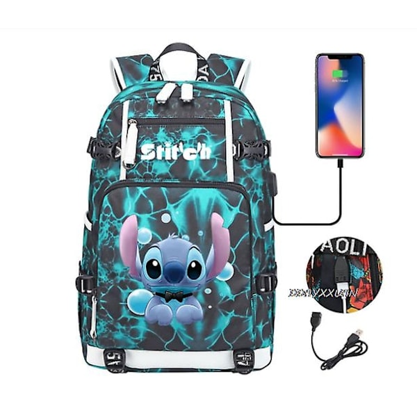 Lilo og Stitch Skoletasker Kapacitet Rygsække Drenge Piger USB Opladning Rejse Stor Laptop College Studerende Skolepose Bagpack-Perfet photo color18