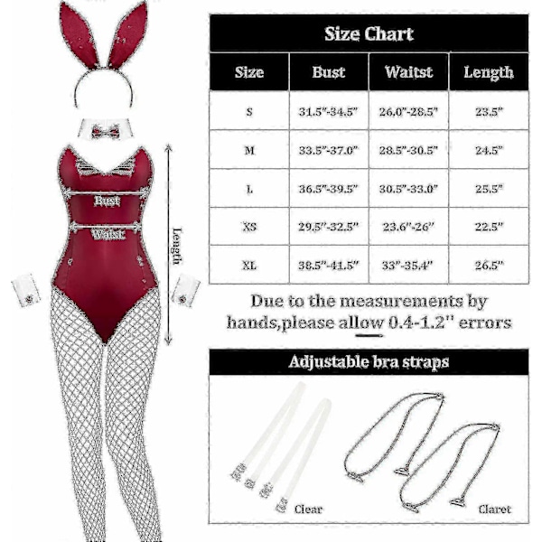 Kanin Kostume Kvinders Underbukser og Hale Bodysuit Cosplay Kanin Kostume Sæt til Halloween Kostumer - Perfekt Wine Red S