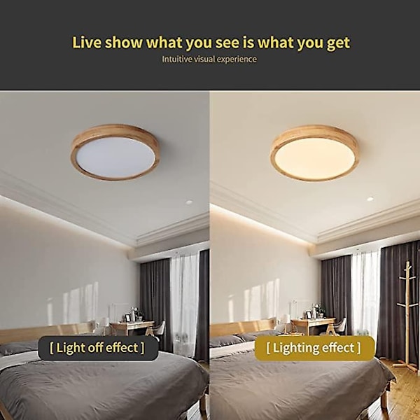 30cm Log Led Ultra-tynd Massiv Træ Loftlampe - Perfekt Cool white