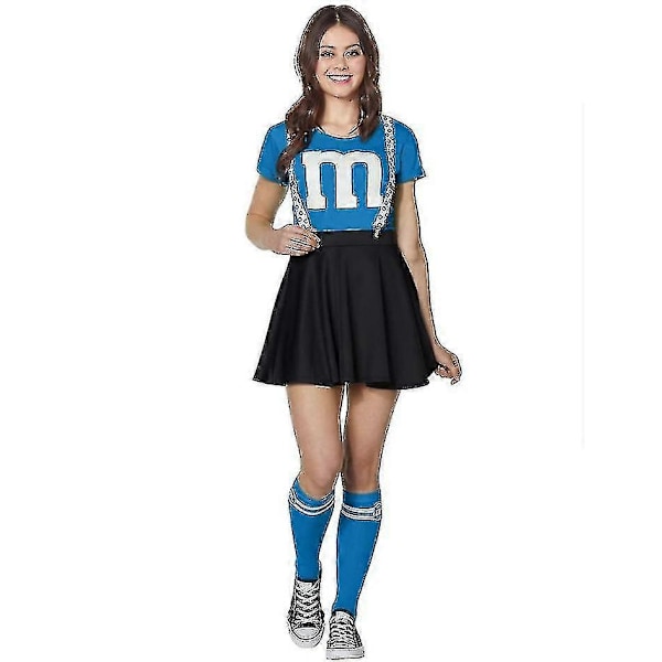 Jentekostyme for skolejenter - Musikkfest, Halloween, Cheerleader, Fint Antrekk - Perfekt Blue M