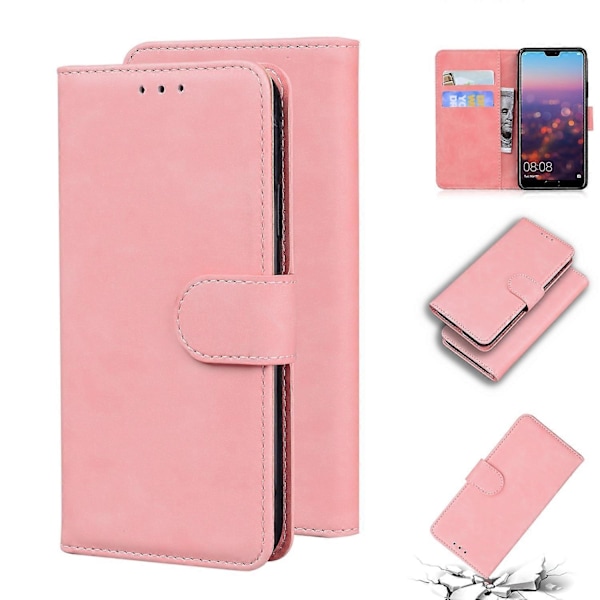 Kompatibel med Huawei P20 Skin Feel Pure Color Flip Læder Telefon Cover - Perfekt Pink
