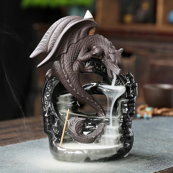 Keramisk Dragon Røkelsesbrenner Foss Tilbakestrøm Røkelsesholder Aromaterapi Ornament Dekor Hjem