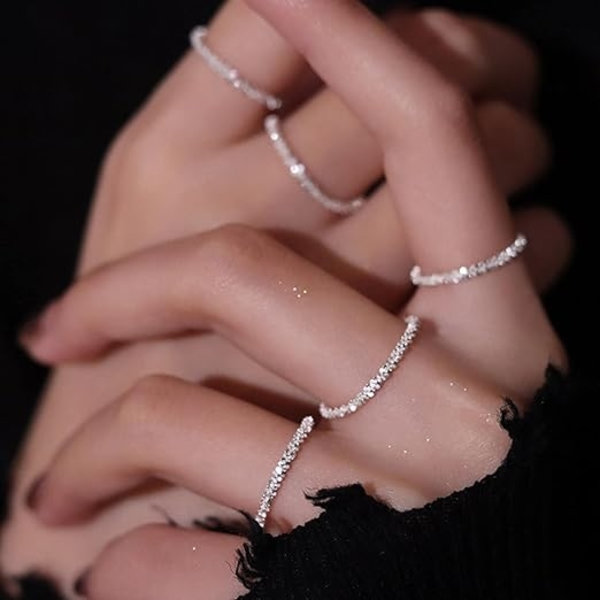 2 set (koko 11+12) Sparkling Sormukset - 925 Sterling Hopea - Sim - Perfet