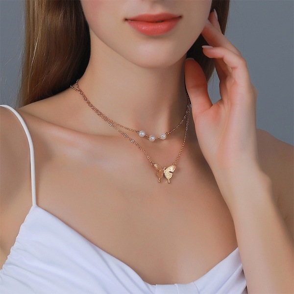 Muoti Butterfly Pearl Riipus kaulakoru Clavicle Pearl Chain L