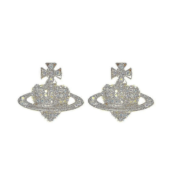 Krystall Saturn Hjerte Orb Dråpe Hengende Øredobber Rhinestone Sølv Gull - På lager - Perfekt style 2 Gold