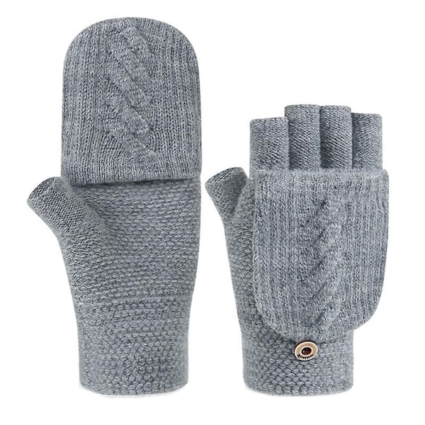 Fingerlösa Vinterhandskar med Vändbar Design för Pekskärm - Ullstickade, Bytbara - Perfekt Light Gray