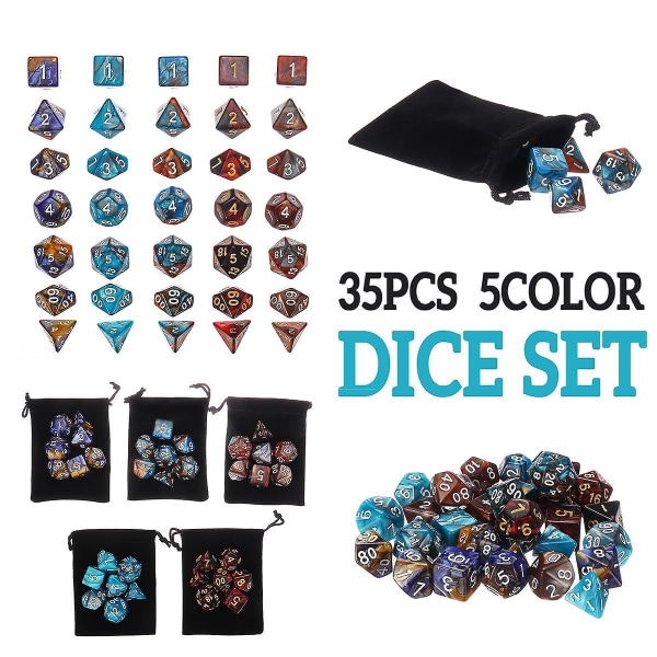 35 kpl metallin monitahoinen set Dungeons & Dragons Dice -roolipelille - Perfet
