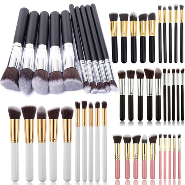 10 stk. Makeup Brush Set - Lintfri, Tætte Børstehår, Blød Pudder, Foundation, Contour, Blush, Concealer - Perfekt Black & Silver