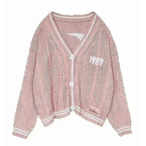 Dam Cardigan i Stickad Tröja, Lös & Avslappnad, Öppen Framtill, Taylor Swift 1989, Jacka, Ytterplagg, Topp, Fanpresent - Perfekt pink L