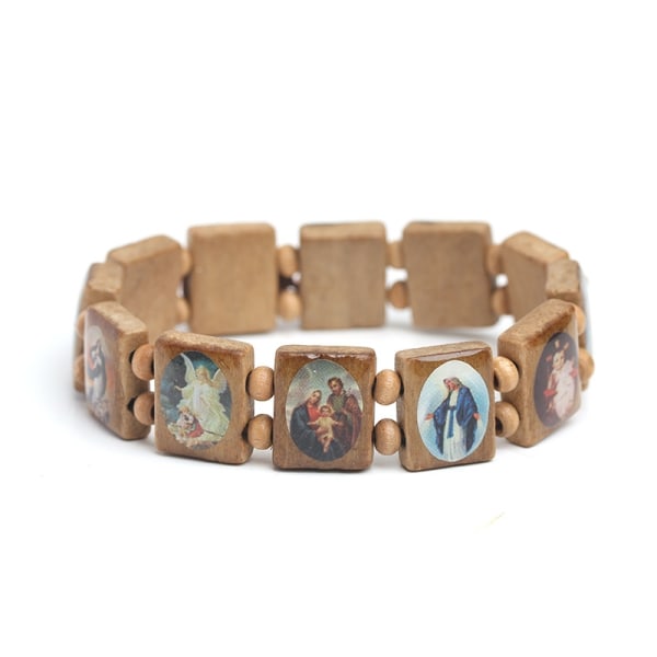 3-Pack Jesus Bracelet Angel Bracelet Mary Religion Wood Stretch Catholic Idol Blessing Jewelry - Perfet