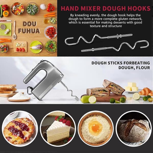 2 Sett Deigkroker i Rustfritt Stål Kompatible med Kitchenaid Håndmikser KHM512-Perfet