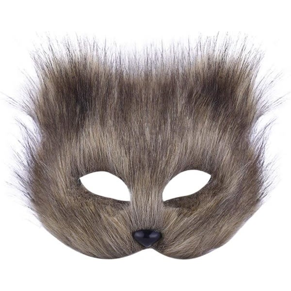 Aasinaamio Halloween Cosplay Naamio Puolikasvoinen Hunnu Silmänaamari Karvainen Aasin Puku Asusteet Animal Party Cat Masks Harmaa- Perfet