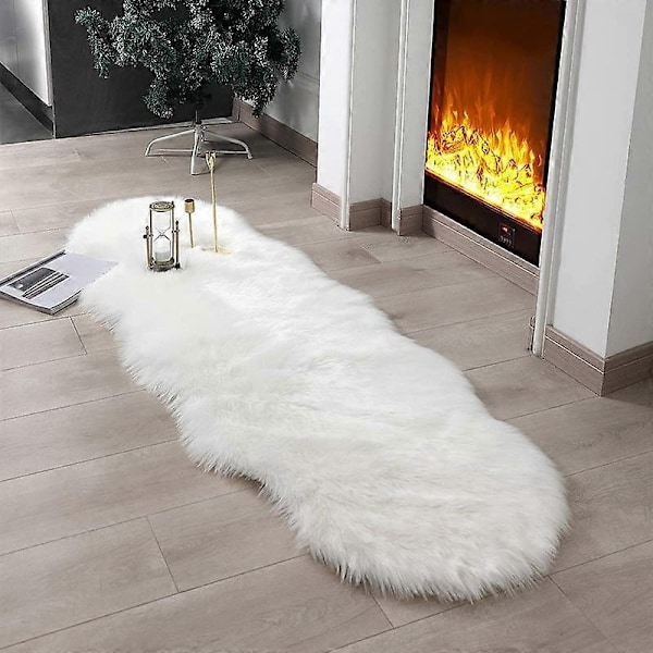 Ultramjuk fluffig matta i fuskfårskinn - Perfekt White 60*180cm