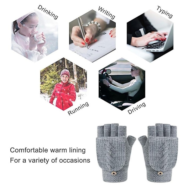 Fingerlösa Vinterhandskar med Vändbar Design för Pekskärm - Ullstickade, Bytbara - Perfekt Dark Gray