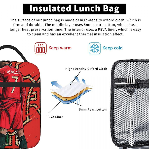 Cristiano Ronaldo Cr7 Isolerad Lunchväska Kylare Lunchbox Isolerad Lunchbox Lunchväska för Kvinnor Barn Skola - Perfekt 9