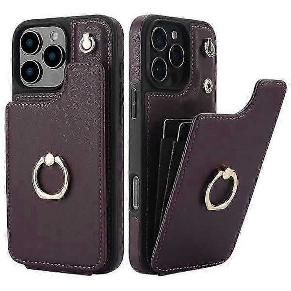 Kompatibel med iPhone 16 Pro Max Cover Kortholder Støtteben PU+TPU Telefon Cover med Skulderrem - Perfekt Dark Purple