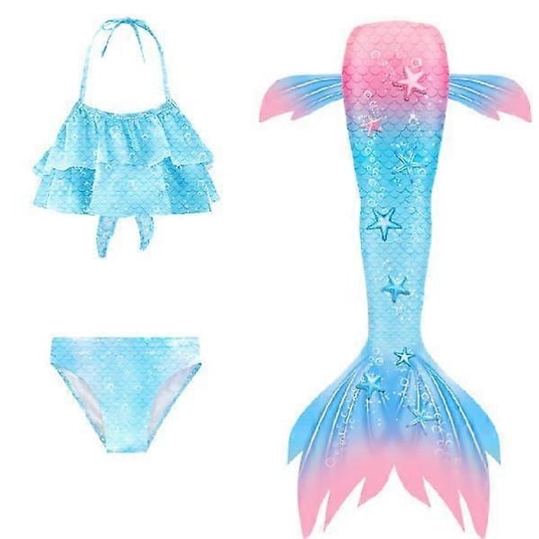 3 stk./sett Jenter Havfruehale Badedrakt Barn Havfrue Ariel Cosplay Kostyme Fantasy Strand Bikini Sett-Perfekt Star Blue 120cm