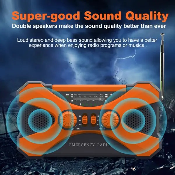 10000mAh Solar Nødradio med Håndsveivgenerator, Lommelykt, USB Multifunksjonsradio, Oransje - Perfekt