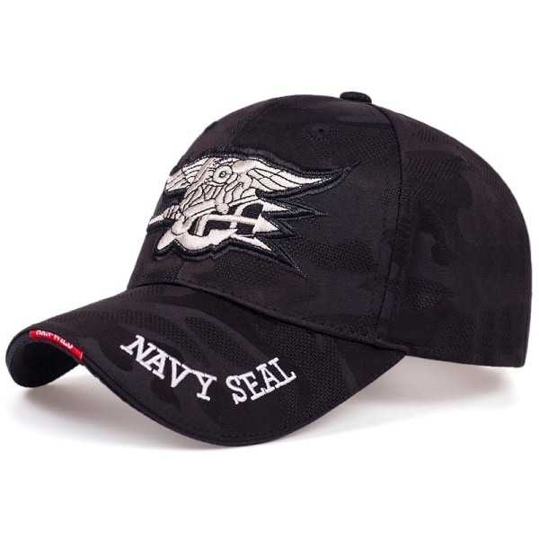 Navy SEAL Tactical Baseball Cap Punk Hip Hop Hat Flat Rim Cap - Perfet black