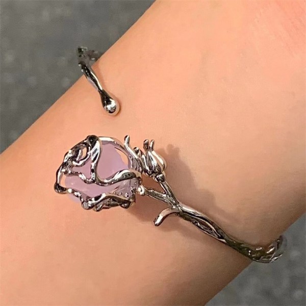 Irregular Purple Rose Armband Delicate Open Justerbar Armring - Perfet