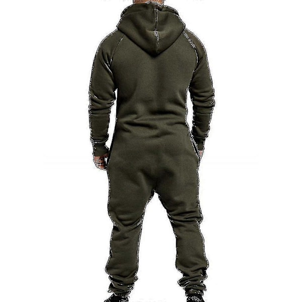 Herre En-delt Hoodie Glidelås Jumpsuit Vinter Casual Hettemønstret Jumpsuit - Perfekt Army Green L