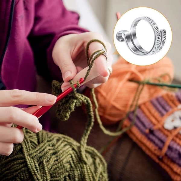 2 st Justerbar stickning Virkring Spännring Öppet garn Fingerguide Virkad fingerborg sliver