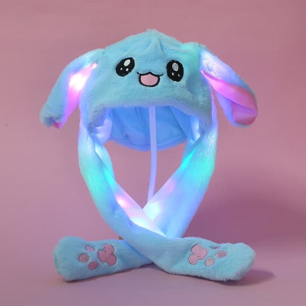 Plys varm kaninhat med LED-lys, hoppende hat - Perfekt Luminous Blue Rabbit Hat