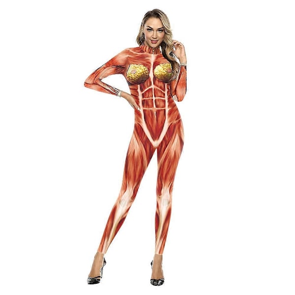 Halloween Cosplay Kostumer til Mænd Kvinder 3D Printet Muskel Menneskelig Anatomi Krop Bodysuit Jumpsuits-Perfet Style-B S