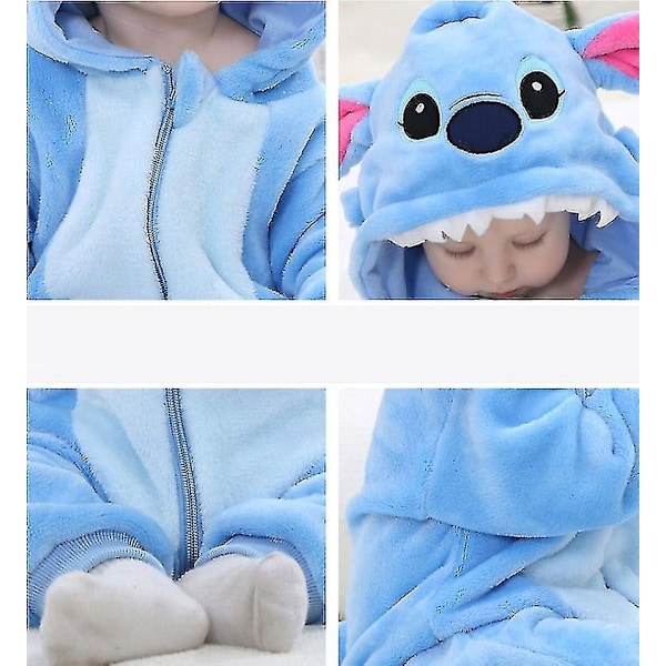 Unisex Baby Dyrekostyme Vinter Høst Flanell Hette Cosplay Heldress-Perfet Stitch 90